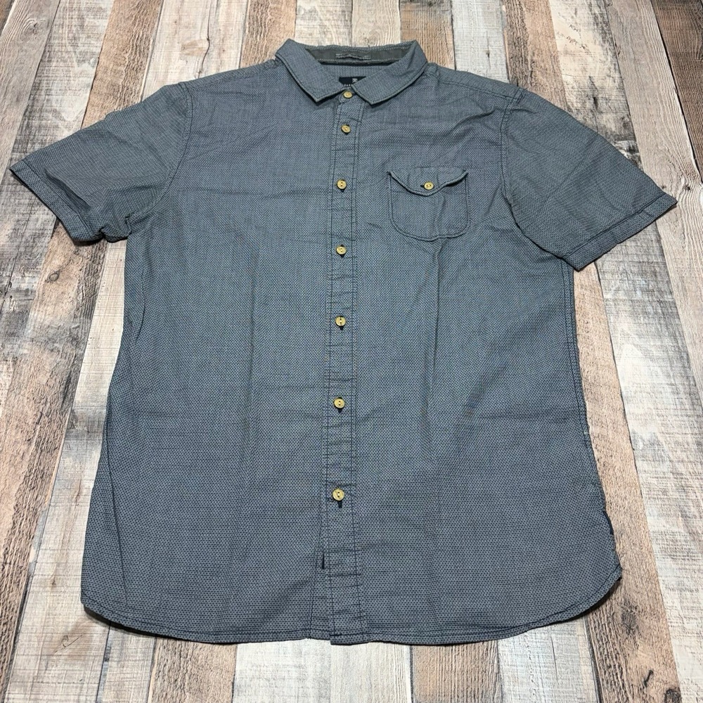 Roark Revival Button Up Shirt Men L Blue Geometric Pocket Casual Outdoor